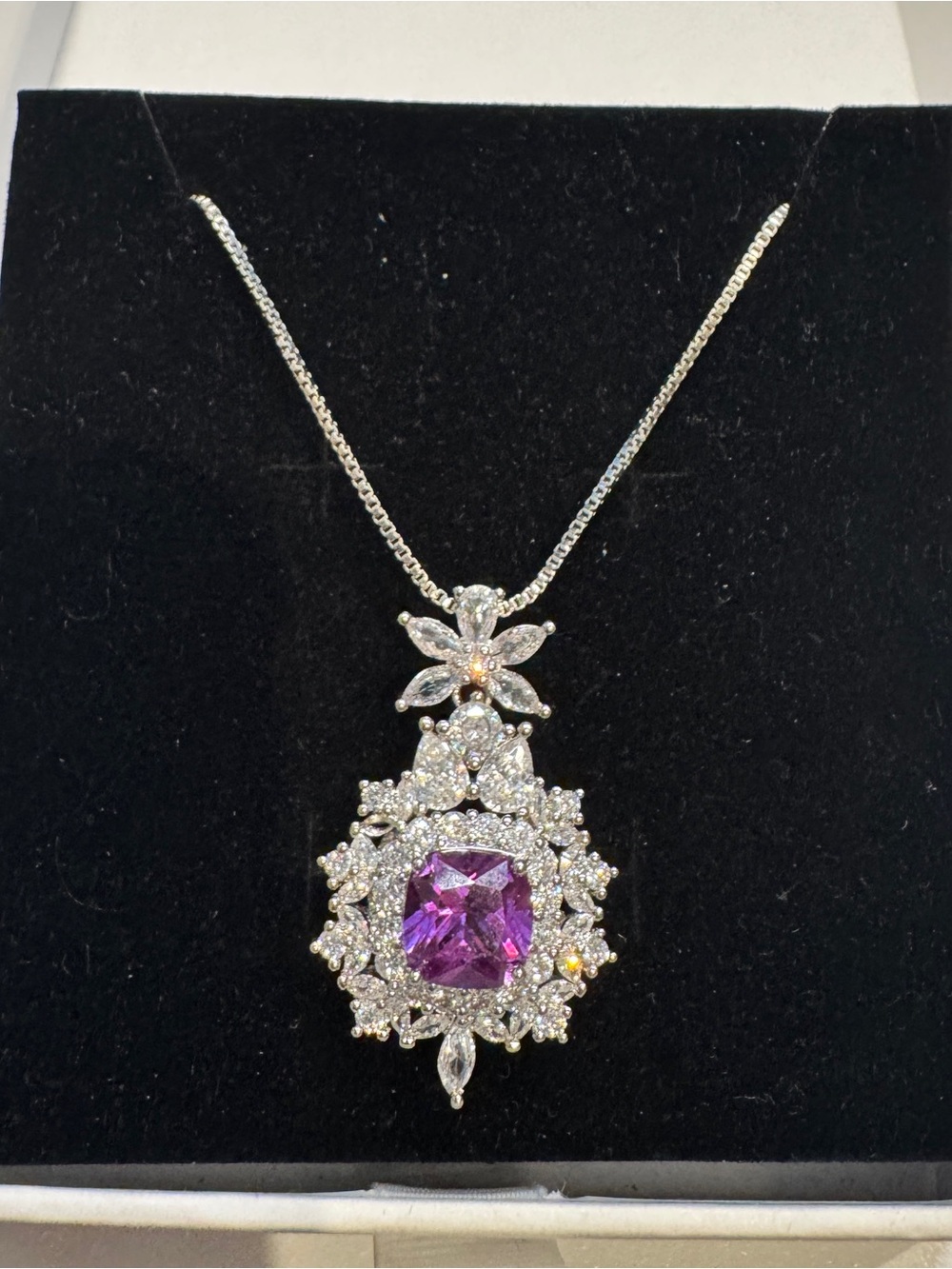 Moissanite 925 Sterling silver Purple Halo Pendant Necklace - Women Jewelry